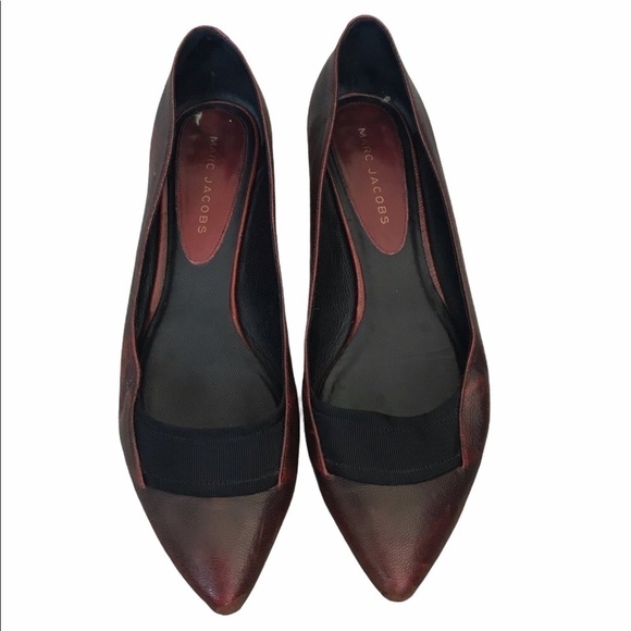 Marc Jacobs Red Burgundy Pointed Toe Kitten Heel Flats - Picture 1 of 9